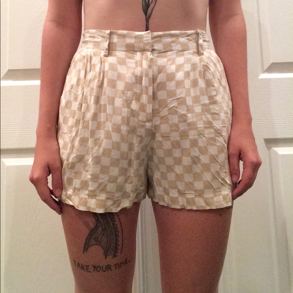 Mara Hoffman Sz2 Pleated Checkered Hi Waist Shorts